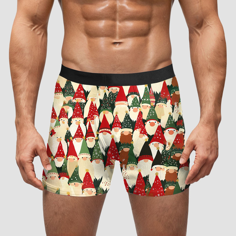 Amazon's New European and American Christmas Gift Men's Underwear 3D Digital Printing Full-Print Mid-Waist High-Elastic Boxer Briefs