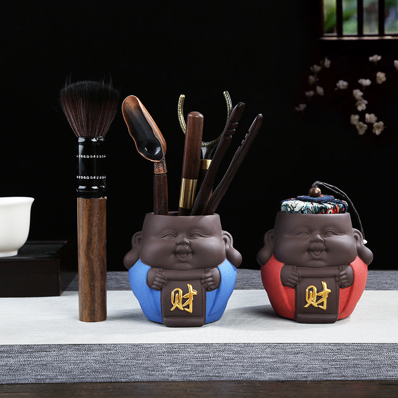 Copper tea set with accessories ebony sandalwood