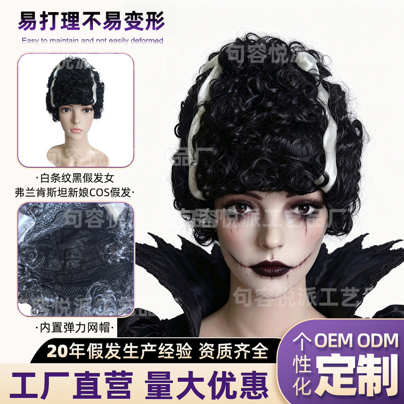 Halloween Party Frankenstein Bride Costume Wig Vintage Black and White Curly Hair Studio Performance Hair Accessory Halloween Party Frankenstein Bride Costume Wig Vintage Black and White Curly Hair Studio Performance Hair Accessory