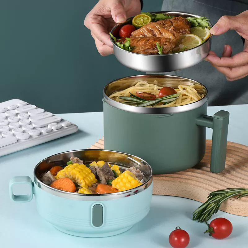 Чашка для фаст-фуда из нержавеющей стали 304 с крышкой для офисных работников Студенческая столовая портативная коробка для обеда двухслойная миска для лапши быстрого приготовления многослойное отделение