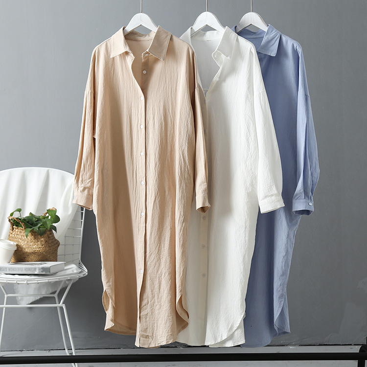 2022 Spring and Autumn New Mid-length Shirt Women's Cotton and Linen Loose Design Casual Top Korean-style Sunscreen Jacket 2022 Spring and Autumn New Mid-length Shirt Women's Cotton and Linen Loose Design Casual Top Korean-style Sunscreen Jacket
