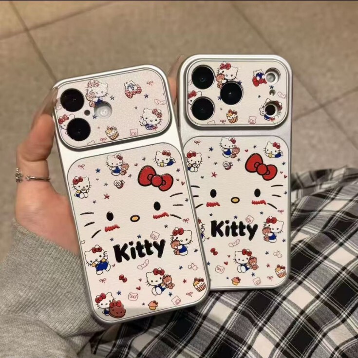 New Kitty Case Suitable for Apple 17 Promax Phone Case Iphone16 Large Window Lychee Leather Texture 15 Cross-Border/