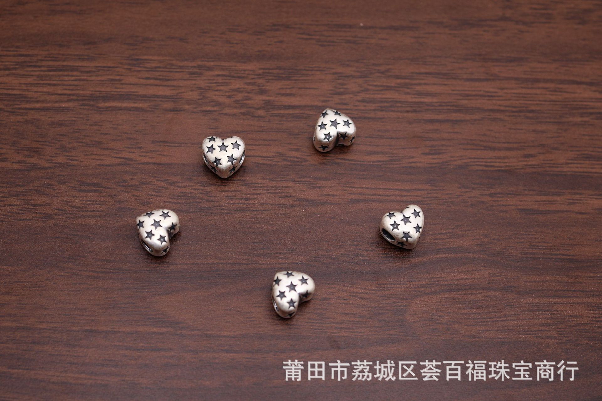 S999 pure silver heart-shaped 3D spacer beads, loose beads accessories, pentagram and heart-shaped jewelry, DIY stringing pearl bracelet materials