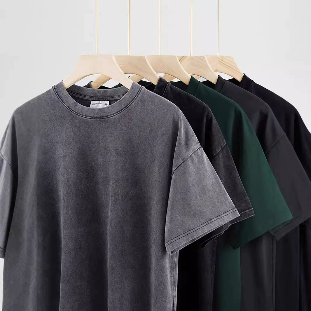 Oversize прилив с короткими рукавами плеча для мужчин летом стирает старую футболку с круглым вырезом свободный дикий топ для женщин