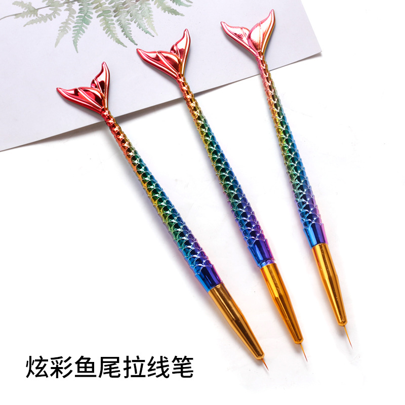 Bolígrafo de uñas exclusivo transfronterizo, varilla de galvanoplastia, varilla de perforación con lentejuelas, varilla roscada, juego de bolígrafo de dibujo de flores de cola de pez de oro rosa
