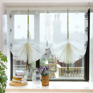 Y*H Pull-Up Fan-Shaped Curtains Without Punching Installation Velcro Small Window Telescopic Rod Bay Window Kitchen Curtains