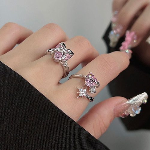 Diamond Heart Zirconium Open Ring for Women Trendy Minimalist Design Ring Sweet Personality Open Finger Ring