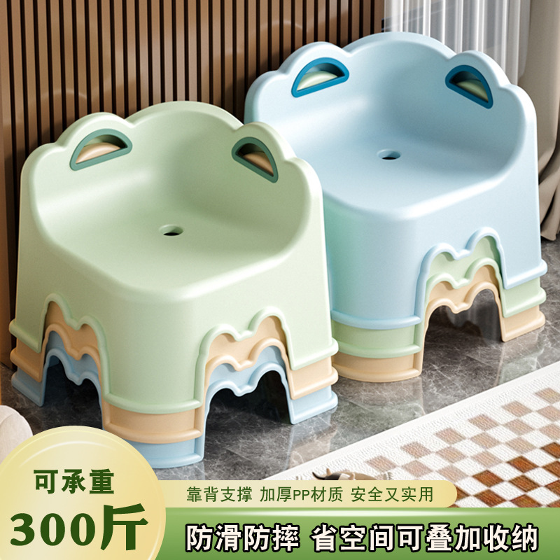 Plastic Small Stool for Home Shoe Changing, Children's Chair, Low Stool, Living Room Coffee Table, Backrest Bench, Baby Bathroom Bath Stool