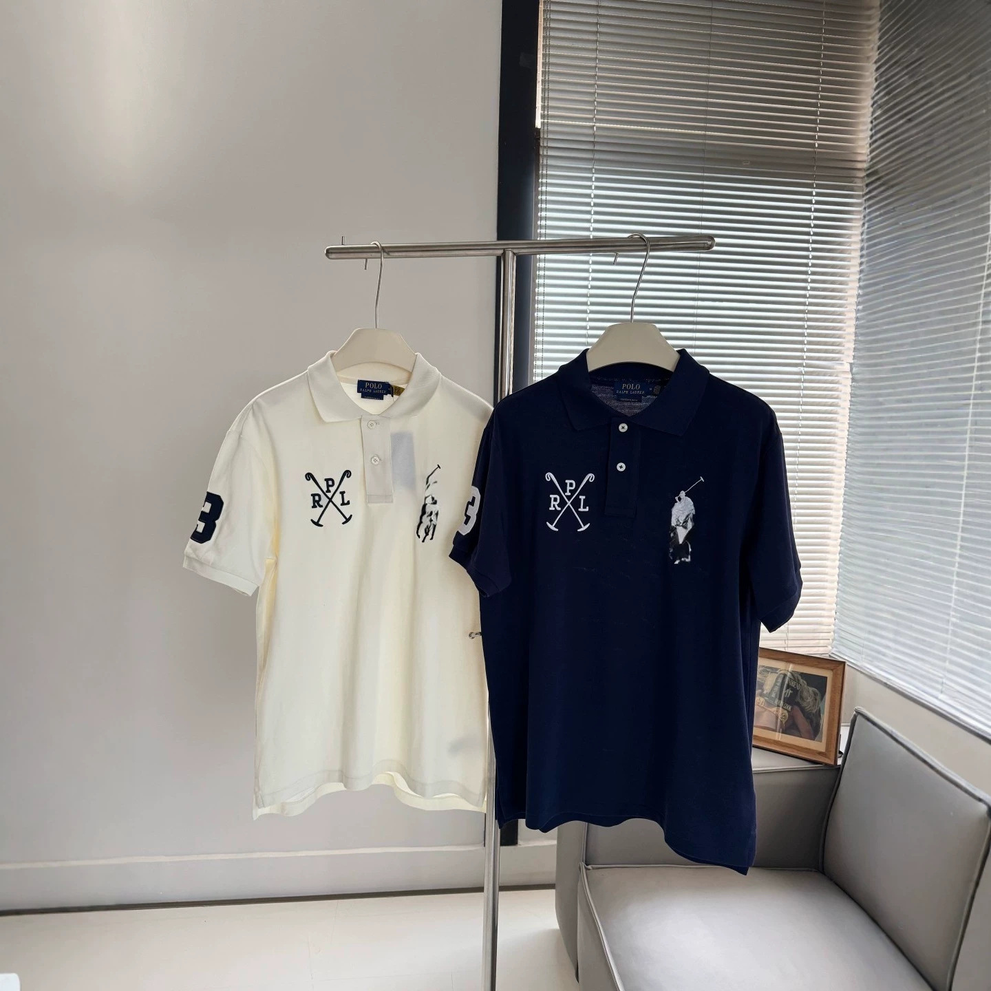 RL Ralph Big Horse Logo Polo Shirt, Unisex, Business Casual, Loose Fit, Plus Size, Pure Cotton Embroidered Short-Sleeve T-Shirt, Trendy