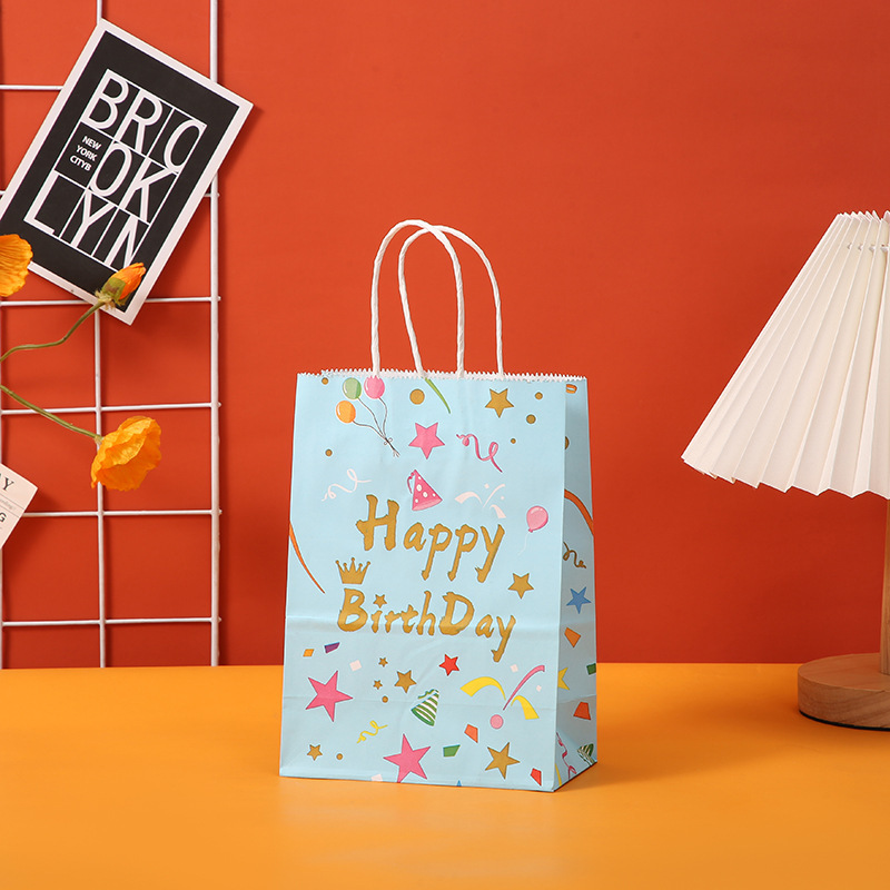 Bolsas de regalo al por mayor en stock serie de fiesta de cumpleaños bolsas de cartón cartón color arco iris bolsas de regalo de cumpleaños