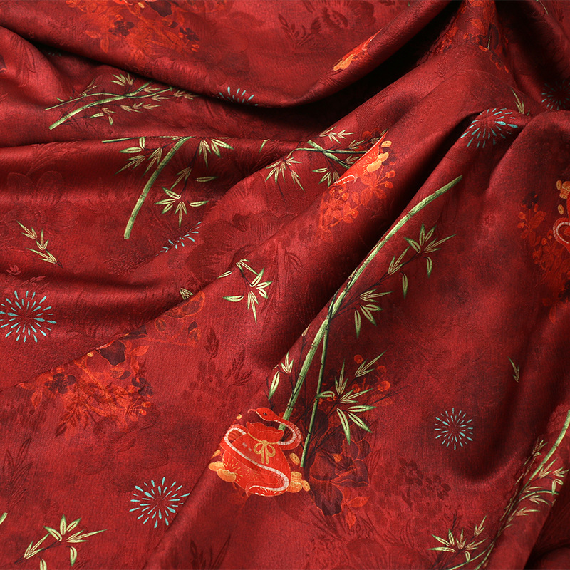 重磅提花花朵面料  旗袍汉服连衣裙服装面料 国风蛇年提花布