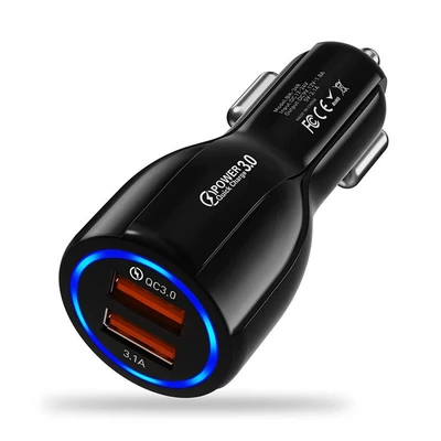 6A dual USB QC3.0 fast charging car charger car phone charger one for two car charger cross-border wholesale (Mobil şarj cihazları) - chicken-leg-348-black