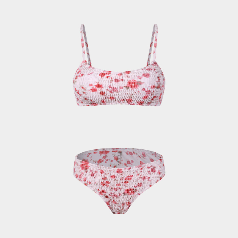 Women's Split Bikini Three-piece Swimsuit Floral Beach Wrap Set_voghion.com