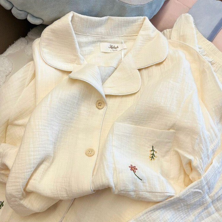 Cotton Gauze Comfortable Pajamas for Women Spring and Autum 2025 New Long-Sleeved Korean Style Cute and Sweet Wearable Home Clothes Set