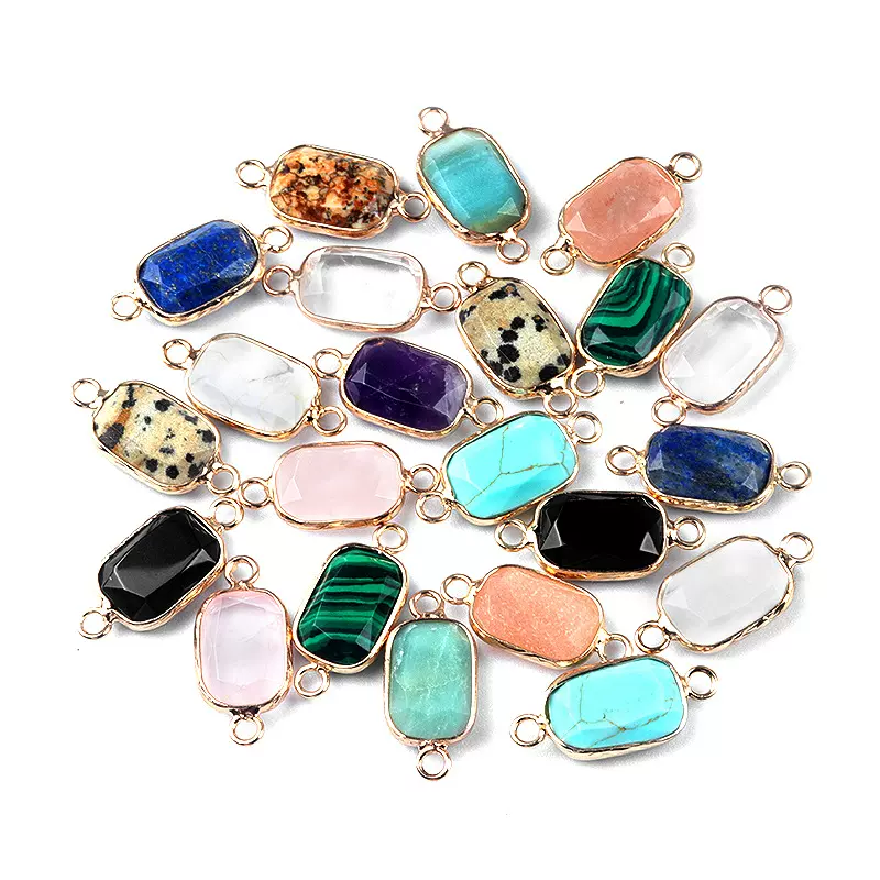 1637-天然水晶双孔长方切面吊坠Diy饰品配件项链手链配饰连接器