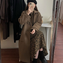 牛角扣毛呢外套女2025秋冬新款韩系中长款黑色羊绒呢子大衣小个子