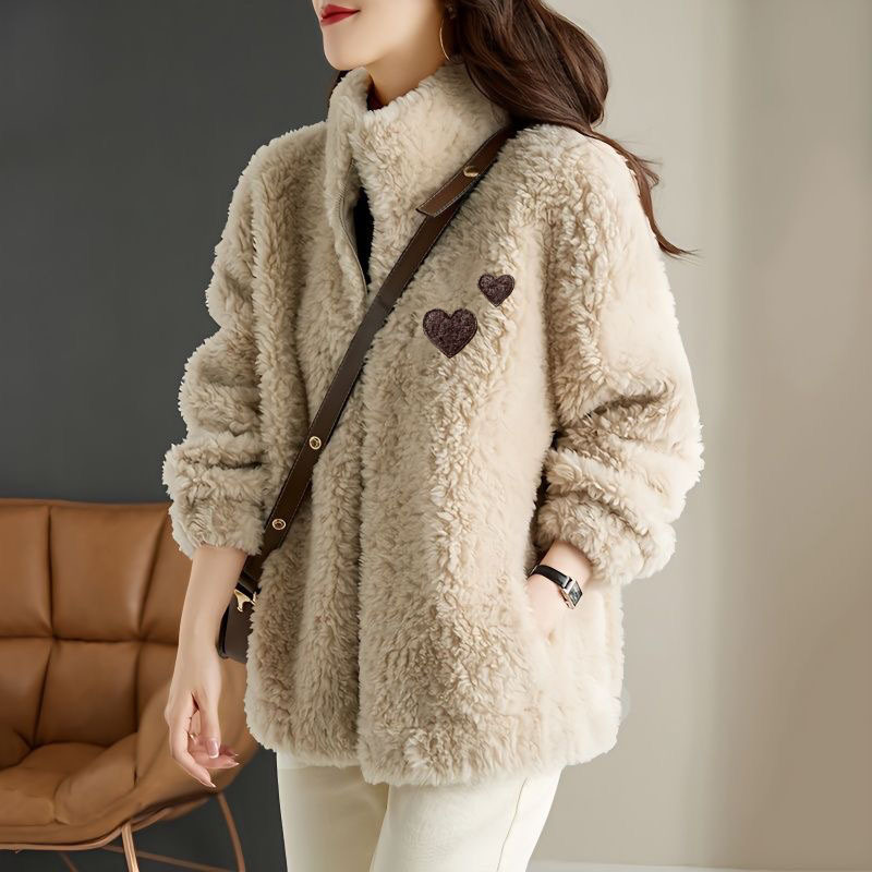 Women's Trendy Winter Fleece-Lined Thickened Double-Sided Fleece Stand Collar Warm Sweatshirt Cardigan with Zipper Fleece Jacket for Women