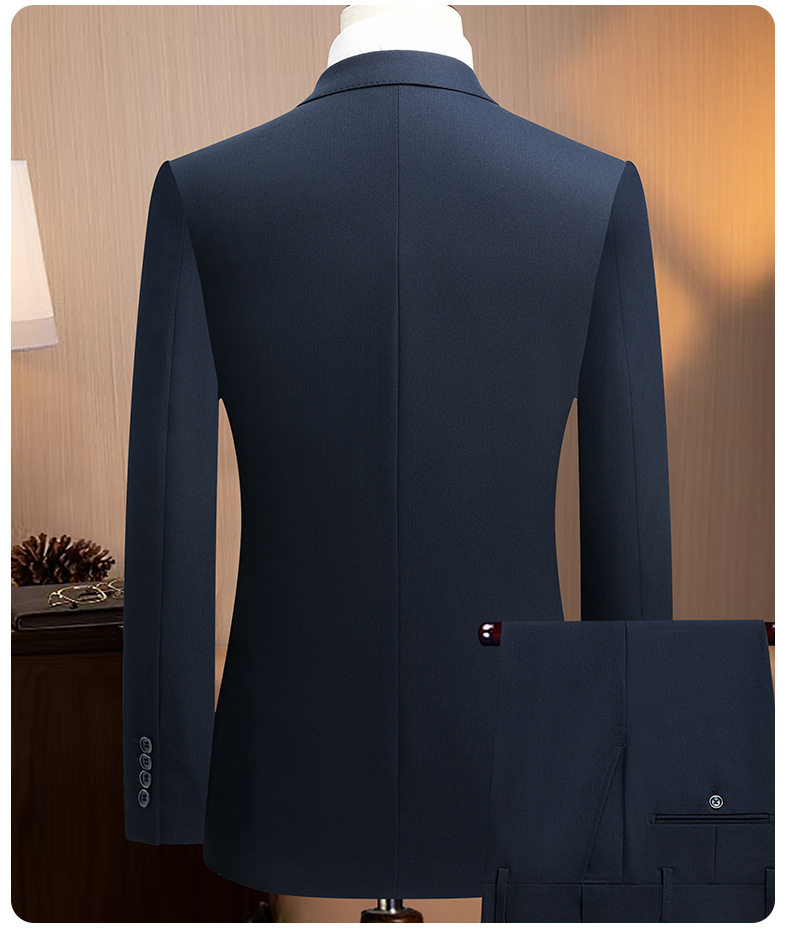 Vest nam công sở cao cấp dáng ôm, cổ ve nhọn hai hàng khuy, phong cách Hàn Quốc, phù hợp dự tiệc cưới — Sọc xanh (áo + quần) chi tiết 16