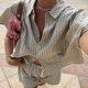 2025 European and American AliExpress cross-border summer women's new striped shirt shorts suit simple lazy style suit