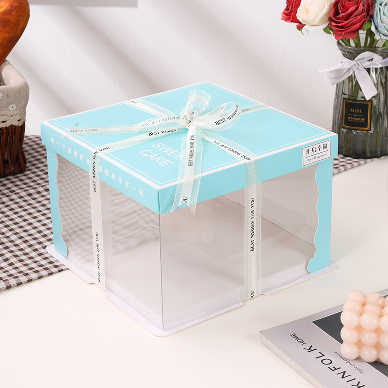 Caja de pastel transparente al por mayor de 6 pulgadas 8 pulgadas doble caja de pastel alta caja de pastel translúcida nueva caja de pastel caja de embalaje de horneado