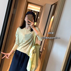 ラフポニーさん長袖25春新作丸襟刺繍ゆったりカジュアルコットン着痩せロングtシャツ