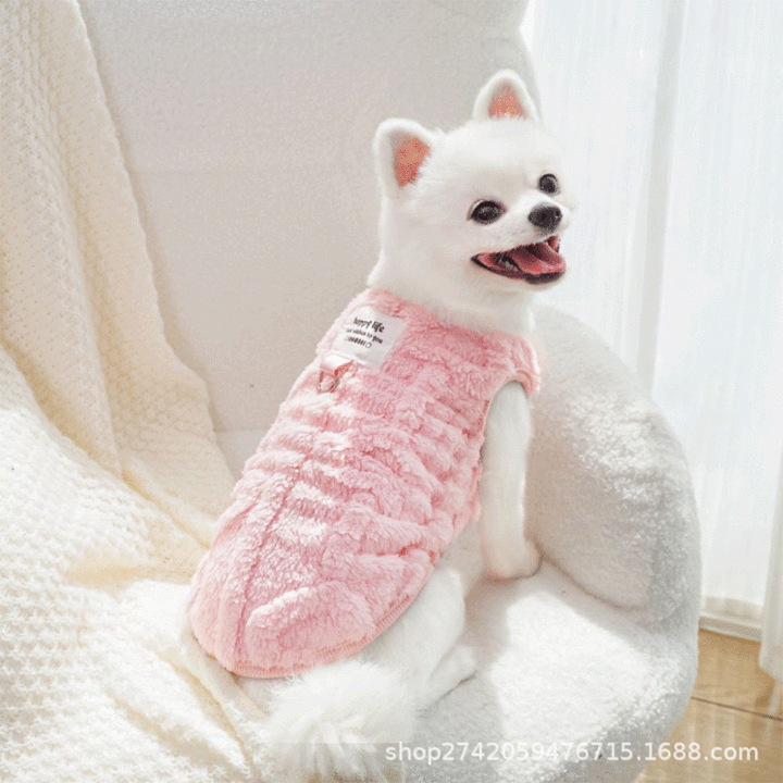 개 옷 가을, 겨울 테디 비숑 포메라니안 작은 개 애완 동물 플러스 벨벳 끈 구멍 견인 벨벳 옷과 함께 제공됩니다