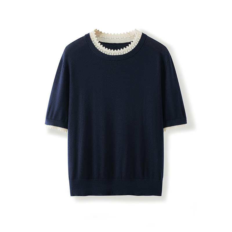 High-Quality Goods: 70% Cashmere, 30% Mulberry Silk, Fine-Spun Cashmere Short-Sleeve 2026 Summer New Women's Mulberry Silk T-Shirt High-Quality Goods: 70% Cashmere, 30% Mulberry Silk, Fine-Spun Cashmere Short-Sleeve 2026 Summer New Women's Mulberry Silk T-Shirt