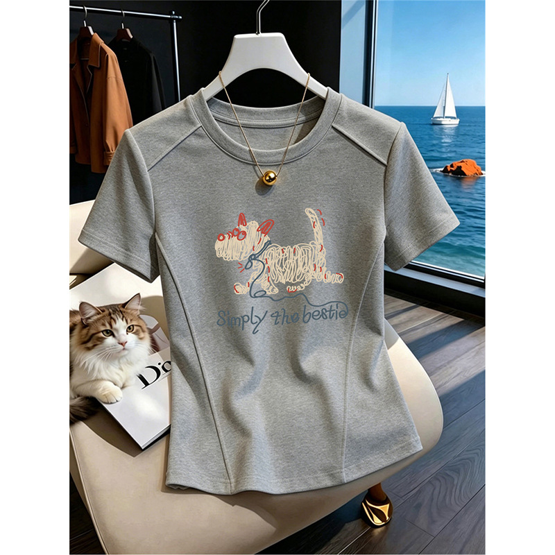 Women's Korean-Style Fashion Versatile Slim-Fit Cotton Round-Neck Short-Sleeve T-Shirt Summer Top