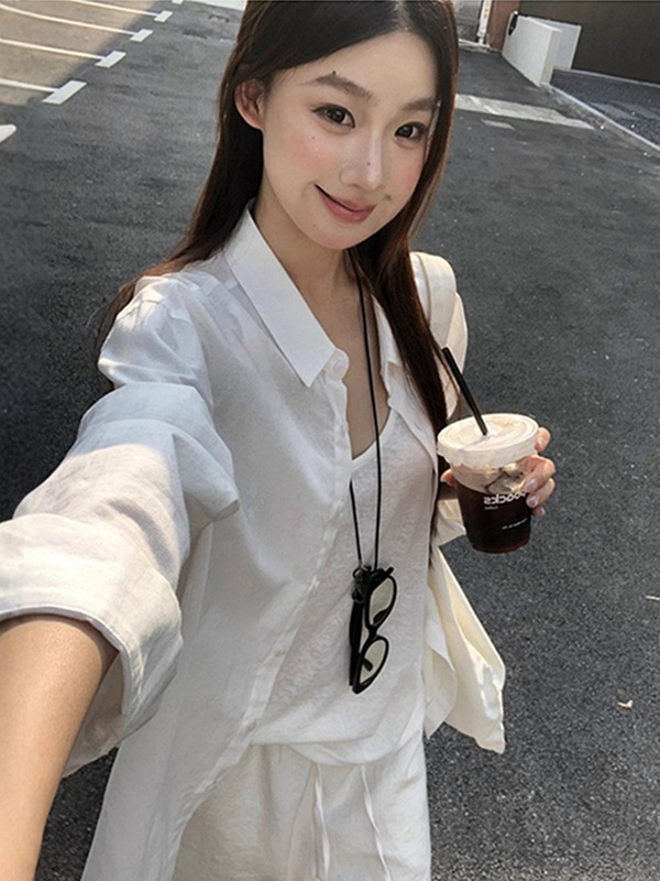 早秋慵懒白色防晒衬衫女新款夏季法式上衣轻奢高级感宽松长袖衬衣|undefined
