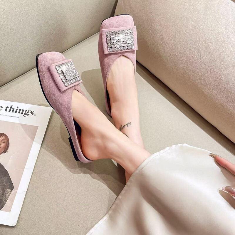 Trendy Fashion Closed-Toe Mules for Women 2025 New Summer Versatile Non-Slip Rhinestone Square-Toe Flat Shoes Trendy Fashion Closed-Toe Mules for Women 2025 New Summer Versatile Non-Slip Rhinestone Square-Toe Flat Shoes