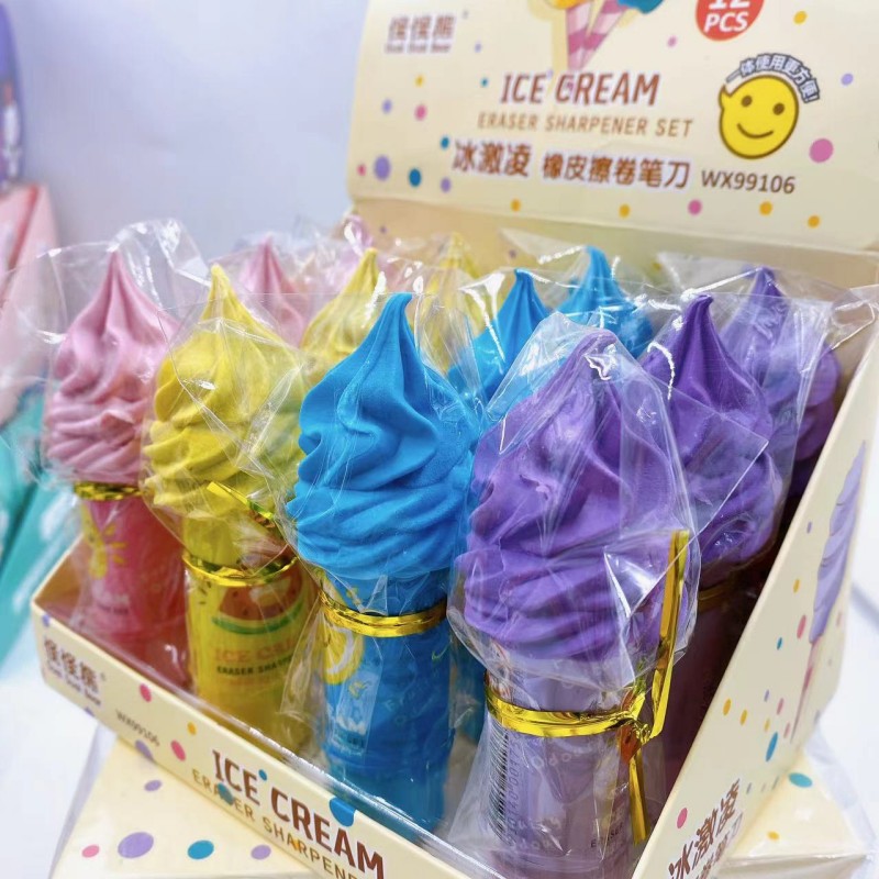 helado borradora lápiz cuchillo de doble uso conjunto de papelería para estudiantes creativos materiales de estudio premios escolares para estudiantes primarios