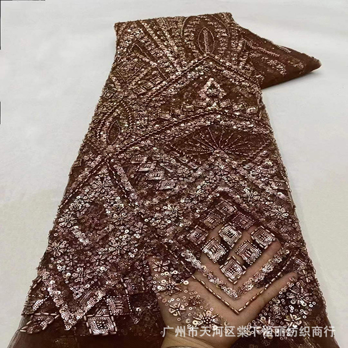 Vestido de boda negro de moda compuesto de clavos hechos a mano Europa y América bordado flor floral textil vestido bordado tela nueva
