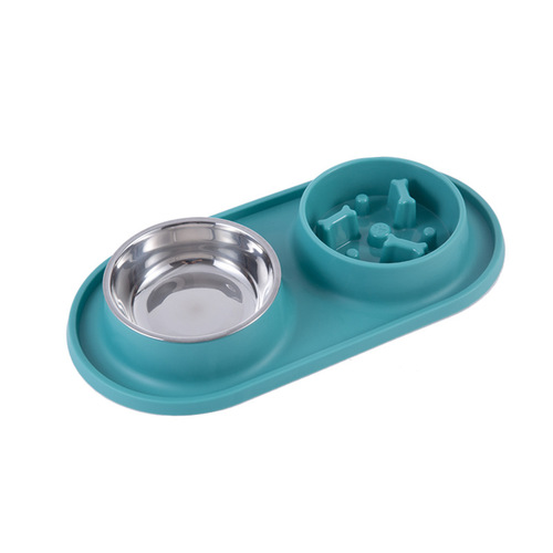 Pet slow food bowl, dog basin, dog supplies, cat food bowl, small and large dog anti-knock over, anti-choking slow food double bowl
