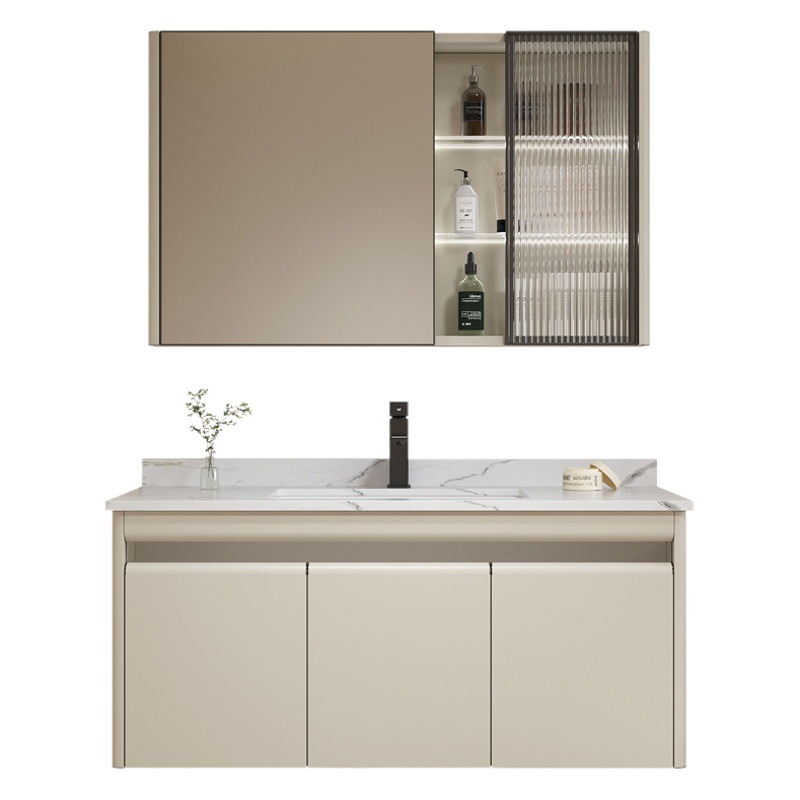 Armario de baño de acero inoxidable 304 baño lavabo gabinete combinación lavabo de cerámica lavado de cara piscina de manos espejo cosmético gabinete