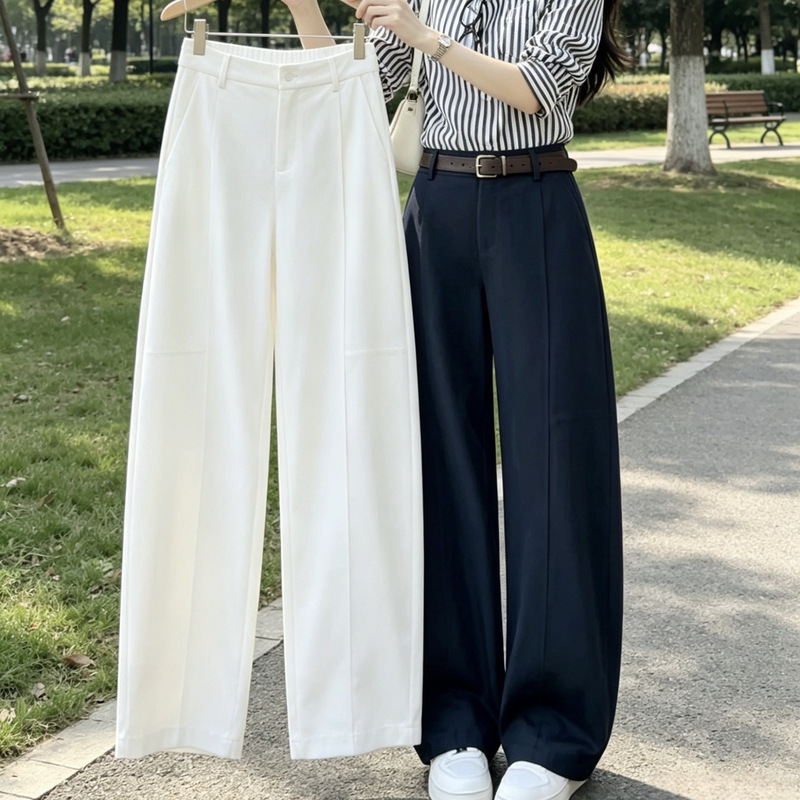 Summer Navy Blue Balloon Pants for Women, High-Waisted Slimming Suit Pants, Banana Pants, Casual Wide-Leg Pants with Belt Included Summer Navy Blue Balloon Pants for Women, High-Waisted Slimming Suit Pants, Banana Pants, Casual Wide-Leg Pants with Belt Included