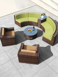 ✅ Rattan Sofa Combination Courtyard Garden Leisure Outdoor Living Room Custom-Made Semi-Circular Arc Rattan Chair Terrace Outdoor