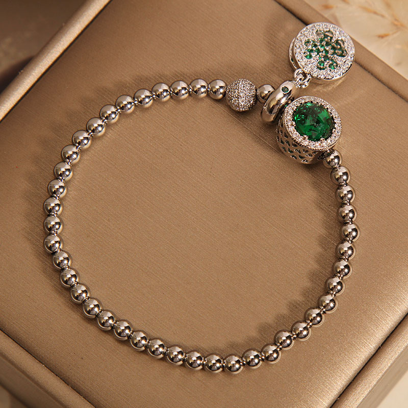 Green Bead Bangle Bracelet For Women Niche Light Luxury Style_voghion.com