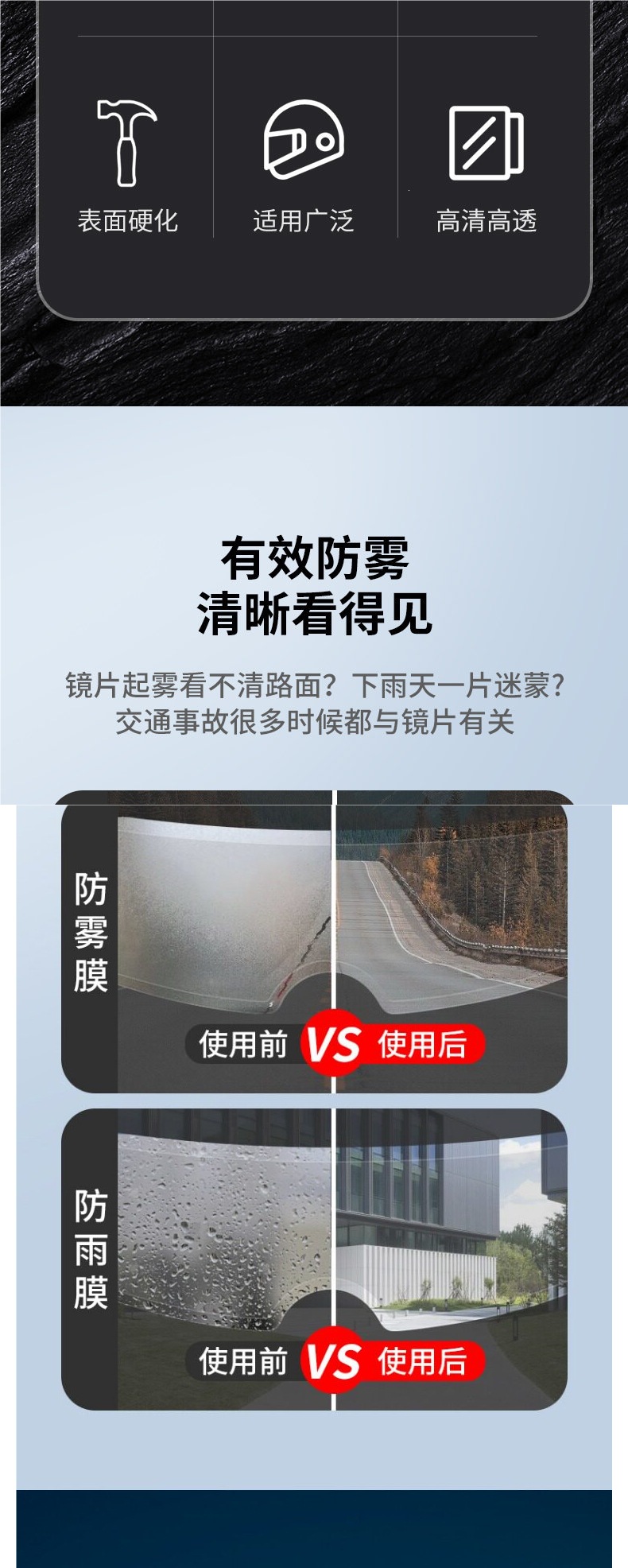 Motorcycle Helmet Rainproof Film, Electric Vehicle Helmet Anti-Fog Patch, Full Helmet and Half Helmet Universal Type Lens Waterproof Sticker