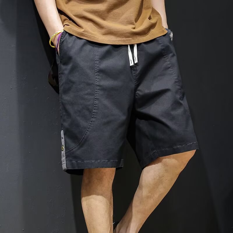 2025 estilo americano de alta calle retro lavado hombre marca de tendencia de verano cintura elástica suelta pantalones casuales rectos