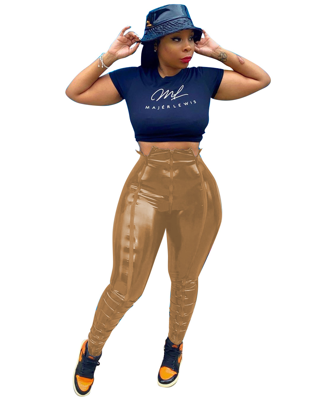 Damen-Lederhose in schmaler Passform aus PU-Leder, lässig, vielseitig, modisch, streckt die Beine, Herbst-/Winterstil, normale Dicke, Polyester_voghion.com