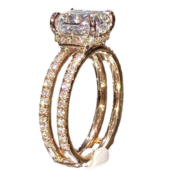 Sanjie deseo Venta caliente 14K chapado en oro doble diamante corona anillo europeo y americano cuadrado diamante princesa anillo de compromiso