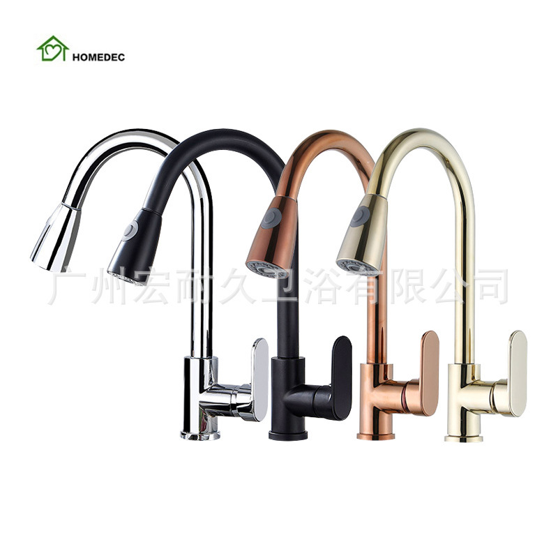 Factory Direct Sales Stainless Steel Pull-out Sprayer Kitchen Faucet High Arc Kitchen Sink Faucet