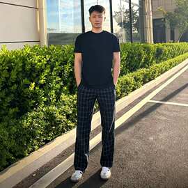 何以至此格子裤子男夏季薄款美式高街微喇裤显腿长休闲直筒运动裤