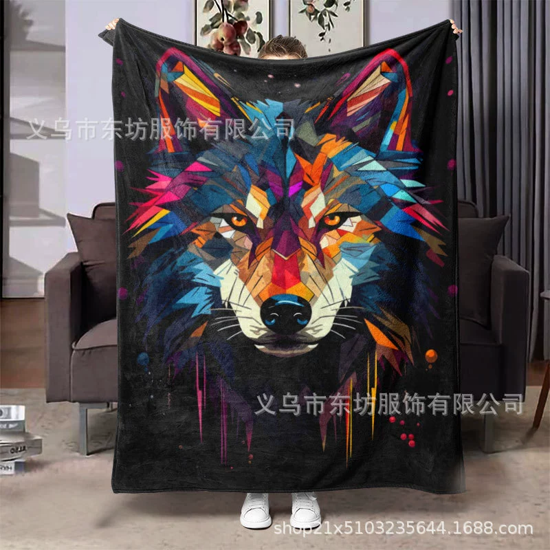 Простой геометрический сращивание креативный волк мягкий и удобный фланелевый одеяло для подарков