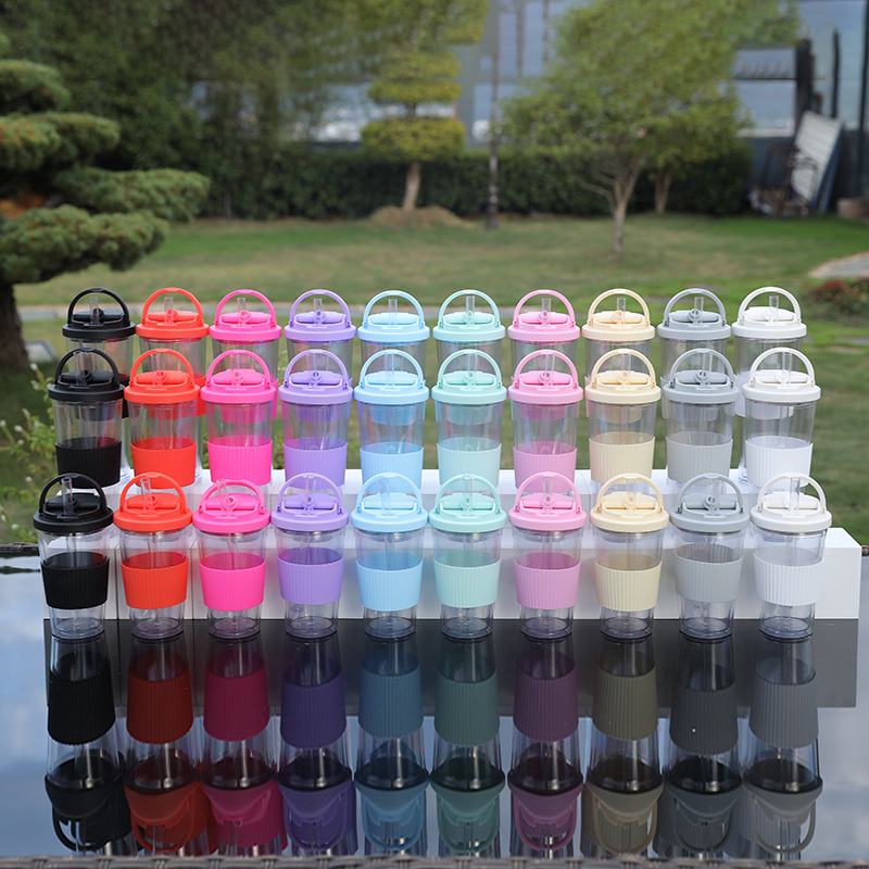 Nuevas tazas de paja de doble cubierta de bebida, tazas de plástico portátiles de alta calidad de verano al aire libre, tazas de agua de grado alimenticio