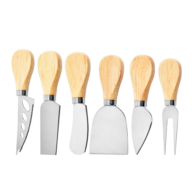 Cuchillo de queso de acero inoxidable cuchillo de madera cuchillo de queso cuchillo de mantequilla cuchillo de pizza herramientas de pastel cuchillo de queso conjunto de tenedor con cubierta de cuchillo