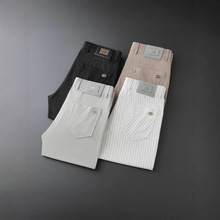 品质欧货轻奢冰丝休闲裤男夏季轻薄透气高弹条纹轻商务直筒长裤