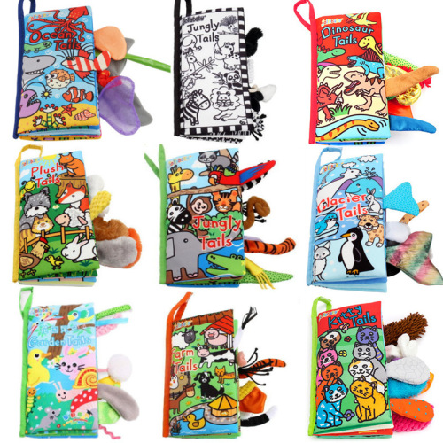 Jollybaby tail cloth book animal baby toy three-dimensional early education book cognitive three-dimensional cloth book early education toy