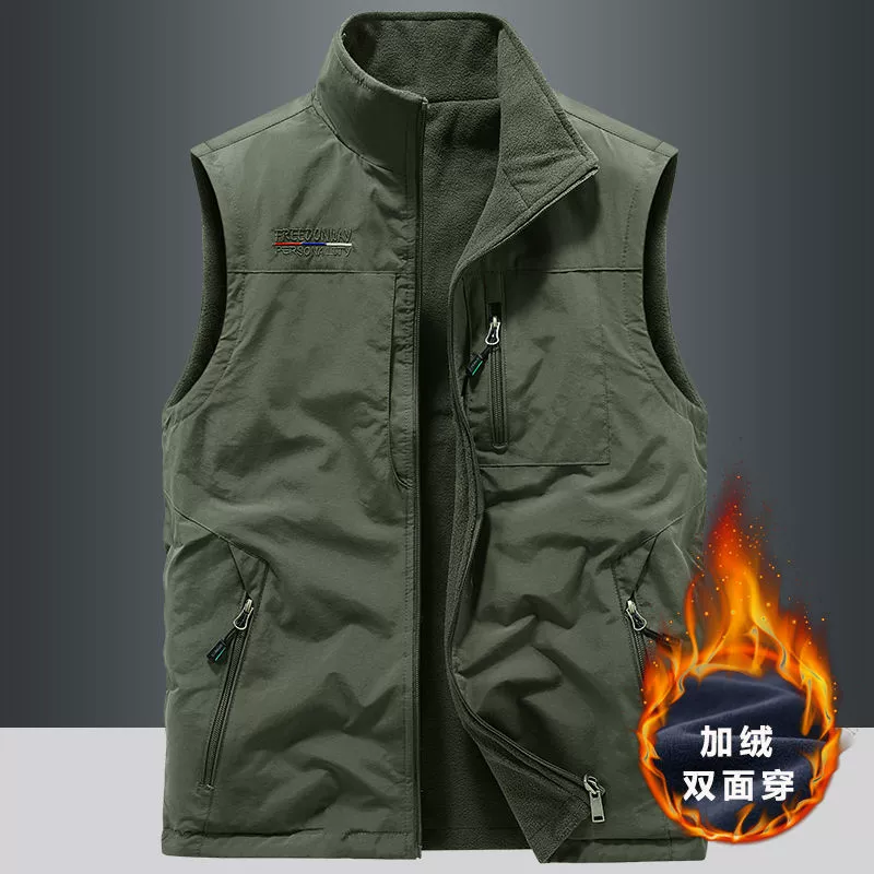 2023 зимний мужской жилет на открытом воздухе, новая мода, воротник-стойка, Повседневная универсальная свободная теплая Двусторонняя одежда для рыбалки