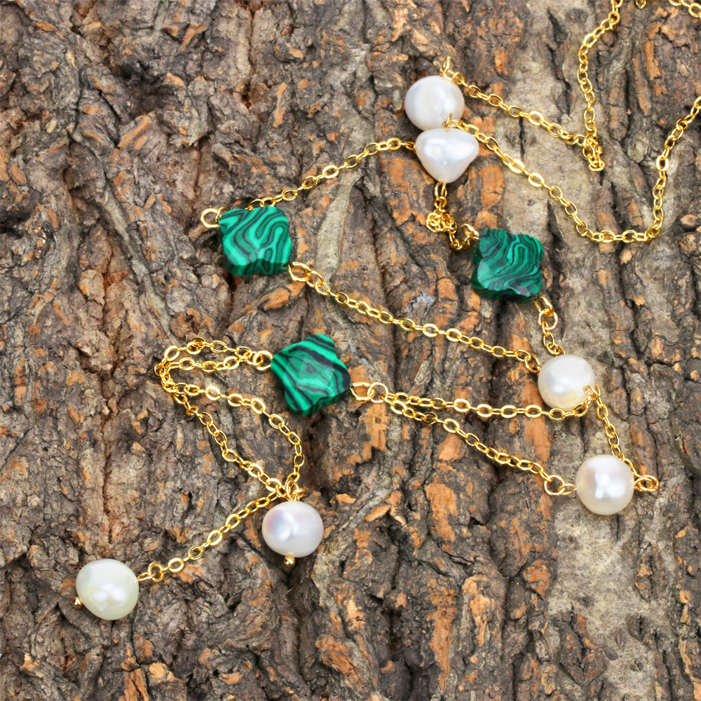 Fashion Four Leaf Clover Copper Pearl Bracelets Earrings Necklace